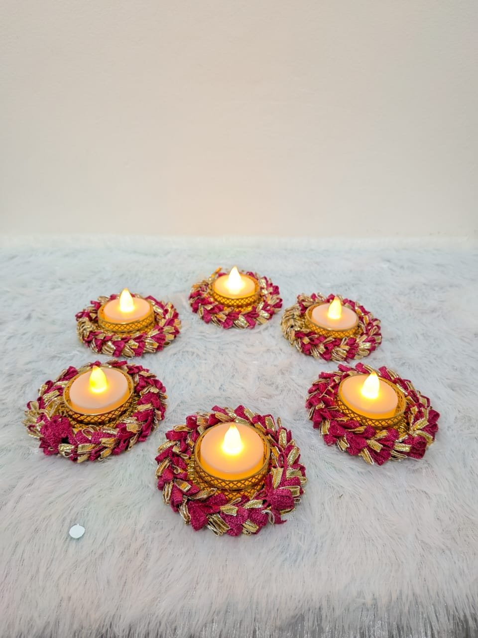 aabha's handicraft pack of 6 tealight diya / candle holder